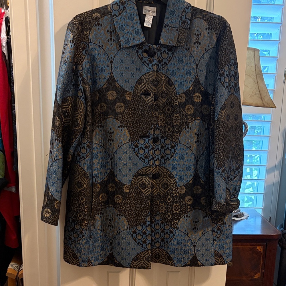 Chico's Blue and Black Patterned Blazer